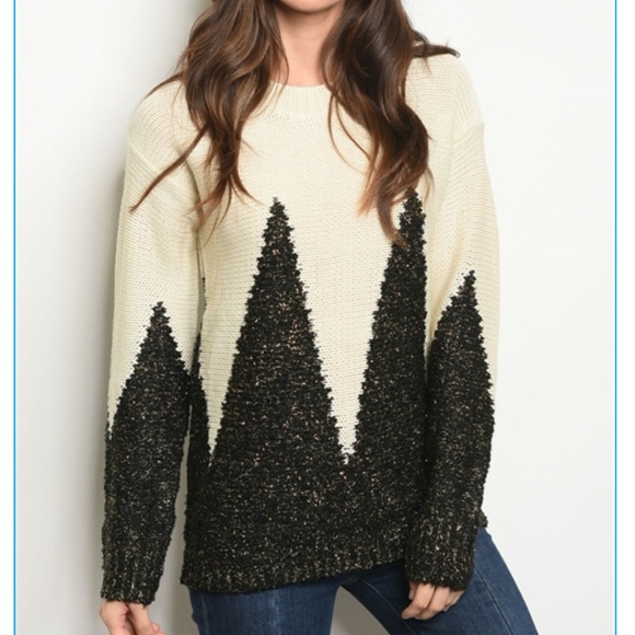 Sweaters - Just in Metallic Yarn Sweater Black Cream NWT